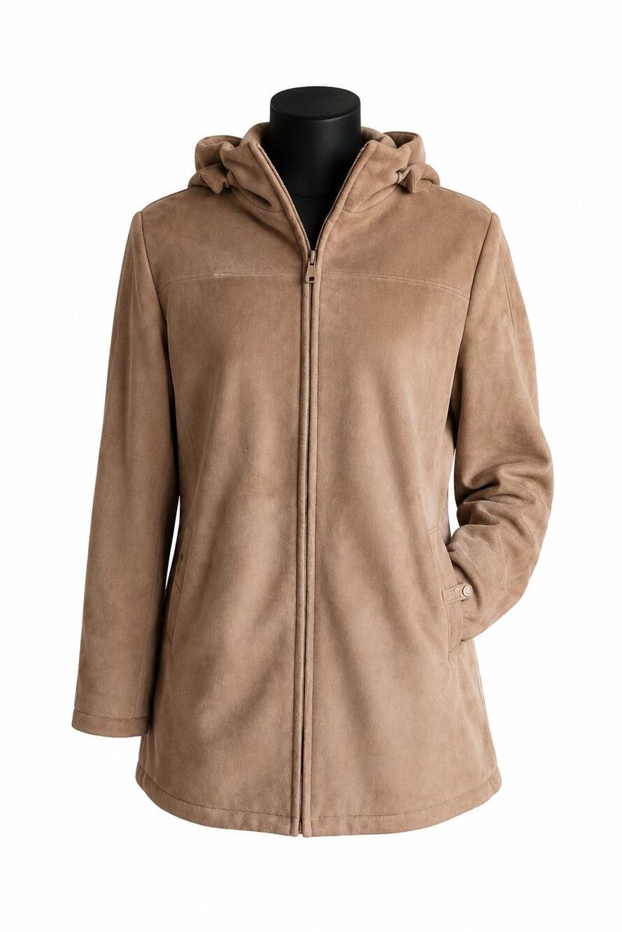 Calvin Klein Soft Suede Equestrian Inspired Camel Tan Hooded Coat Women's XS